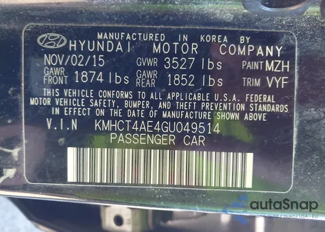 2016 Hyundai Accent Se из США, поврежденный, VIN KMHCT4AE4GU049514